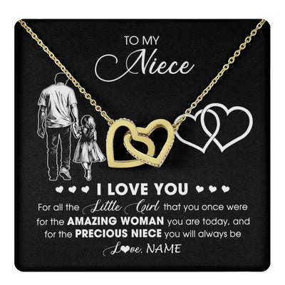 Interlocking Hearts Necklace 18K Yellow Gold Finish | 1 | Personalized To My Niece Necklace From Uncle I Love You Little Girl Niece Birthday Graduation Christmas Jewelry Customized Gift Box Message Card | teecentury