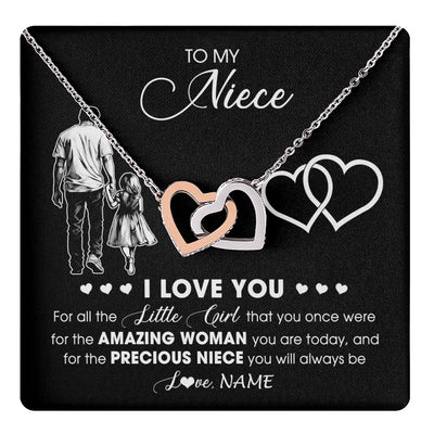 Interlocking Hearts Necklace Stainless Steel & Rose Gold Finish | 1 | Personalized To My Niece Necklace From Uncle I Love You Little Girl Niece Birthday Graduation Christmas Jewelry Customized Gift Box Message Card | teecentury