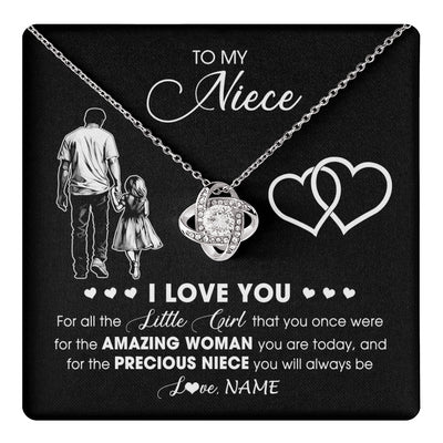 Love Knot Necklace 14K White Gold Finish | 1 | Personalized To My Niece Necklace From Uncle I Love You Little Girl Niece Birthday Graduation Christmas Jewelry Customized Gift Box Message Card | teecentury