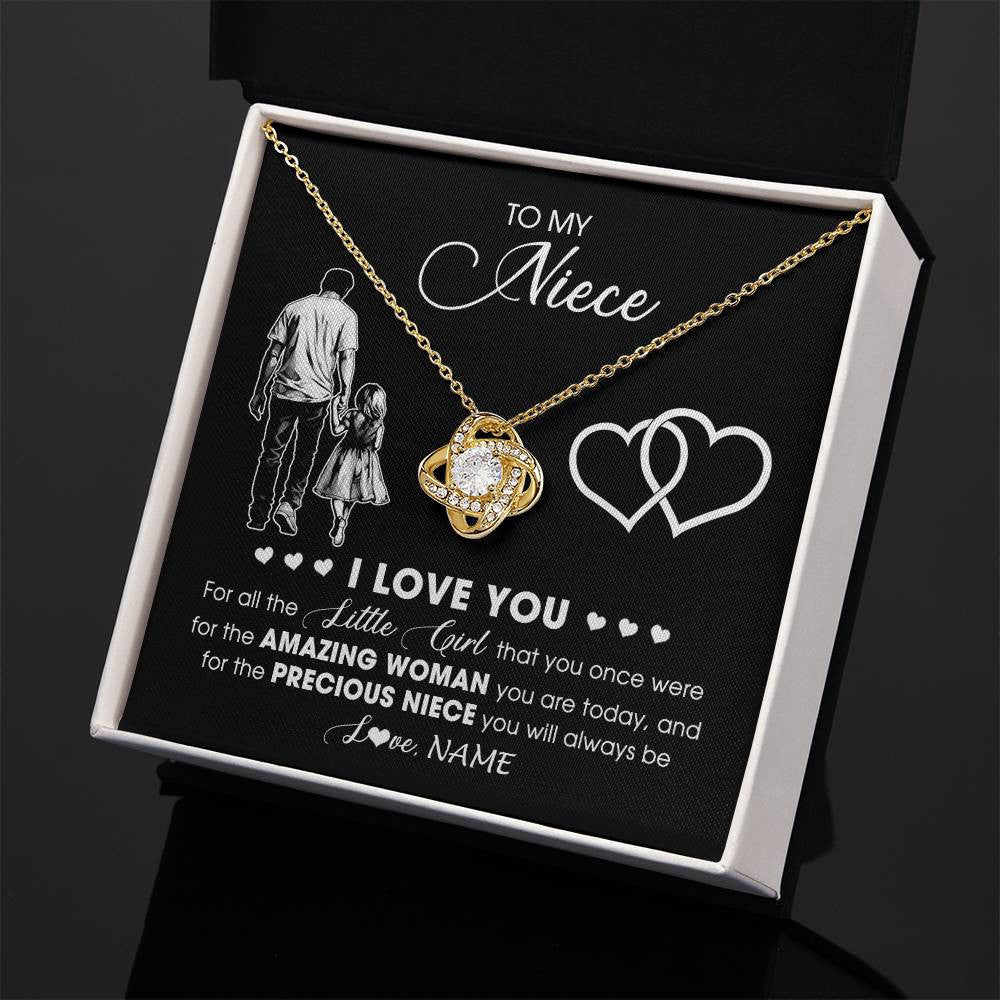 Love Knot Necklace 18K Yellow Gold Finish | 2 | Personalized To My Niece Necklace From Uncle I Love You Little Girl Niece Birthday Graduation Christmas Jewelry Customized Gift Box Message Card | teecentury