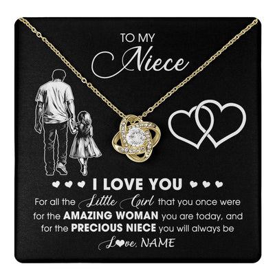 Love Knot Necklace 18K Yellow Gold Finish | 1 | Personalized To My Niece Necklace From Uncle I Love You Little Girl Niece Birthday Graduation Christmas Jewelry Customized Gift Box Message Card | teecentury