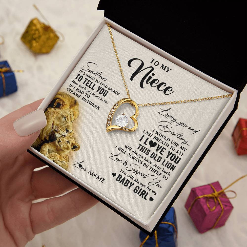 Forever Love Necklace 18K Yellow Gold Finish | 2 | Personalized To My Niece Necklace From Uncle I Love You This Old Lion Niece Birthday Graduation Christmas Jewelry Customized Gift Box Message Card | teecentury
