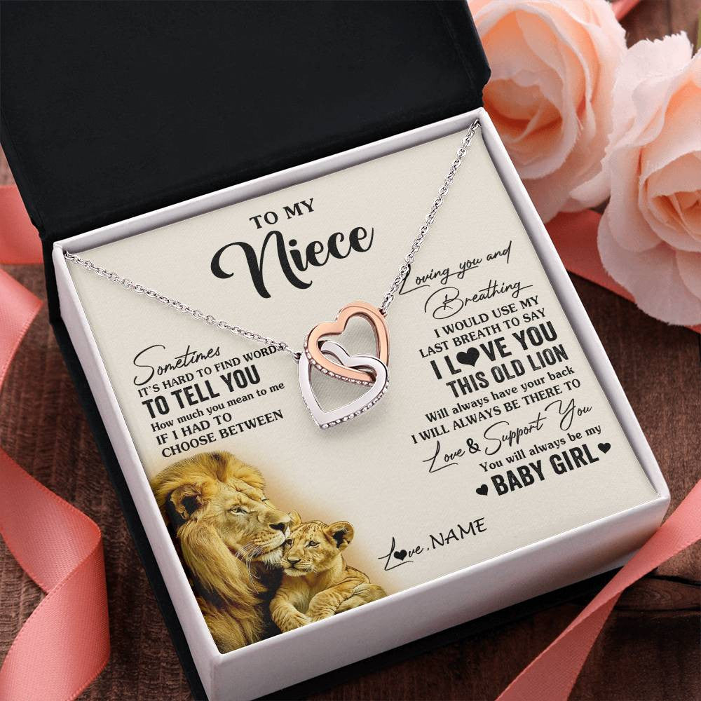 Interlocking Hearts Necklace Stainless Steel & Rose Gold Finish | 2 | Personalized To My Niece Necklace From Uncle I Love You This Old Lion Niece Birthday Graduation Christmas Jewelry Customized Gift Box Message Card | teecentury