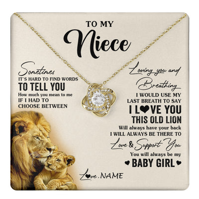 Love Knot Necklace 18K Yellow Gold Finish | 1 | Personalized To My Niece Necklace From Uncle I Love You This Old Lion Niece Birthday Graduation Christmas Jewelry Customized Gift Box Message Card | teecentury