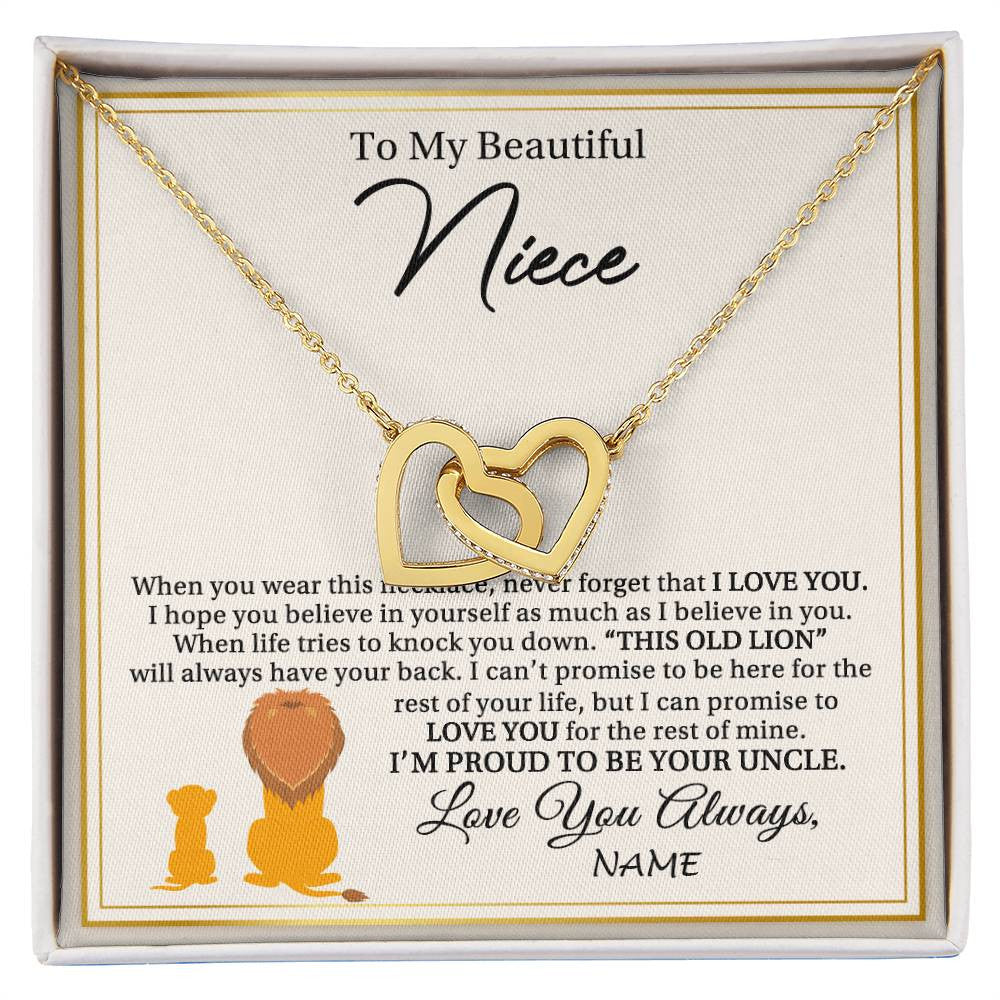Interlocking Hearts Necklace 18K Yellow Gold Finish | 1 | Personalized To My Niece Necklace From Uncle I'M Proud To Be Your Uncle Lion Niece Birthday Graduation Christmas Customized Gift Box Message Card | teecentury