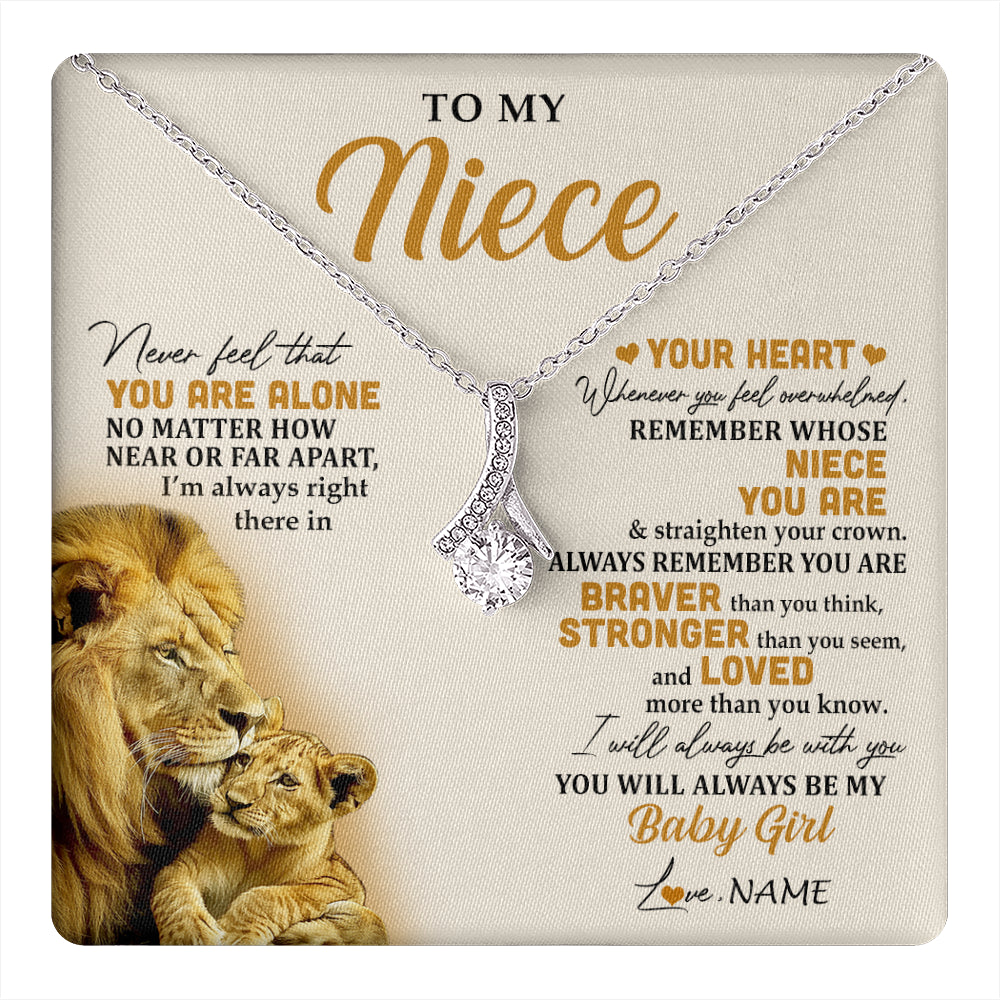 Alluring Beauty Necklace 14K White Gold Finish | 1 | Personalized To My Niece Necklace From Uncle Lion Never Feel That You Are Alone Great Niece Pendant Birthday Christmas Customized Gift Box Message Card | teecentury