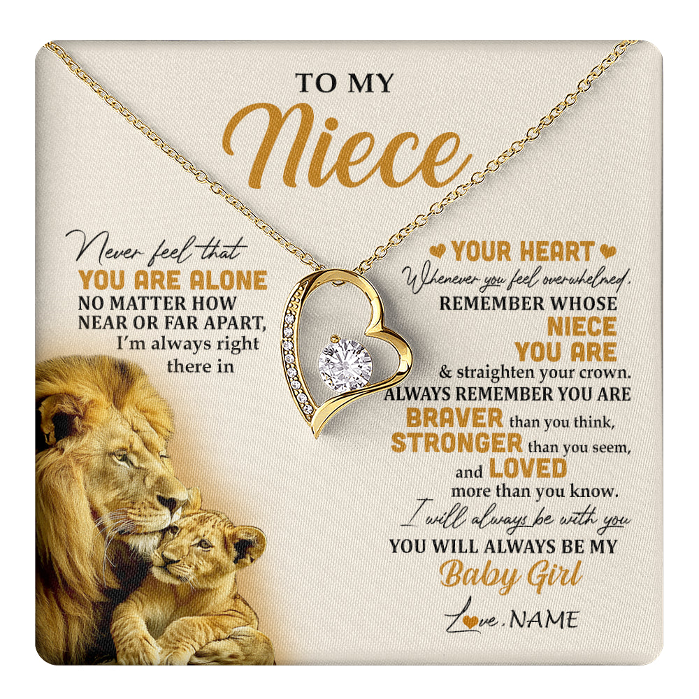 Forever Love Necklace 18K Yellow Gold Finish | 1 | Personalized To My Niece Necklace From Uncle Lion Never Feel That You Are Alone Great Niece Pendant Birthday Christmas Customized Gift Box Message Card | teecentury