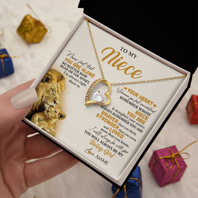 Forever Love Necklace 18K Yellow Gold Finish | 2 | Personalized To My Niece Necklace From Uncle Lion Never Feel That You Are Alone Great Niece Pendant Birthday Christmas Customized Gift Box Message Card | teecentury