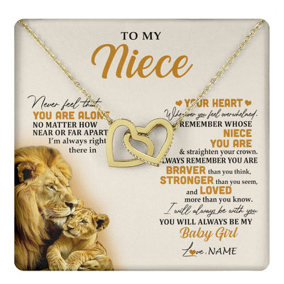 Interlocking Hearts Necklace 18K Yellow Gold Finish | 1 | Personalized To My Niece Necklace From Uncle Lion Never Feel That You Are Alone Great Niece Pendant Birthday Christmas Customized Gift Box Message Card | teecentury