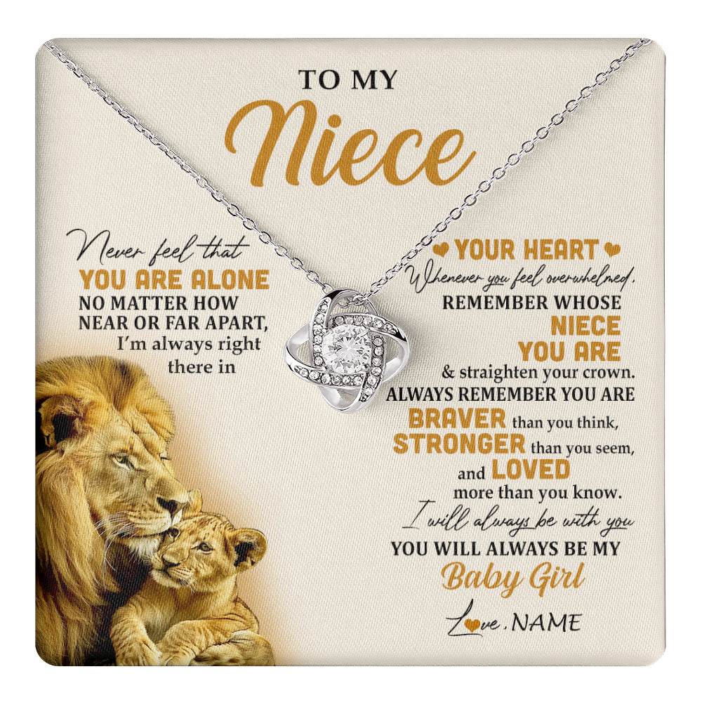 Love Knot Necklace 14K White Gold Finish | 1 | Personalized To My Niece Necklace From Uncle Lion Never Feel That You Are Alone Great Niece Pendant Birthday Christmas Customized Gift Box Message Card | teecentury