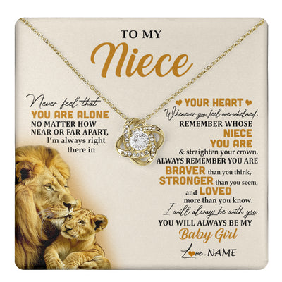 Love Knot Necklace 18K Yellow Gold Finish | 1 | Personalized To My Niece Necklace From Uncle Lion Never Feel That You Are Alone Great Niece Pendant Birthday Christmas Customized Gift Box Message Card | teecentury