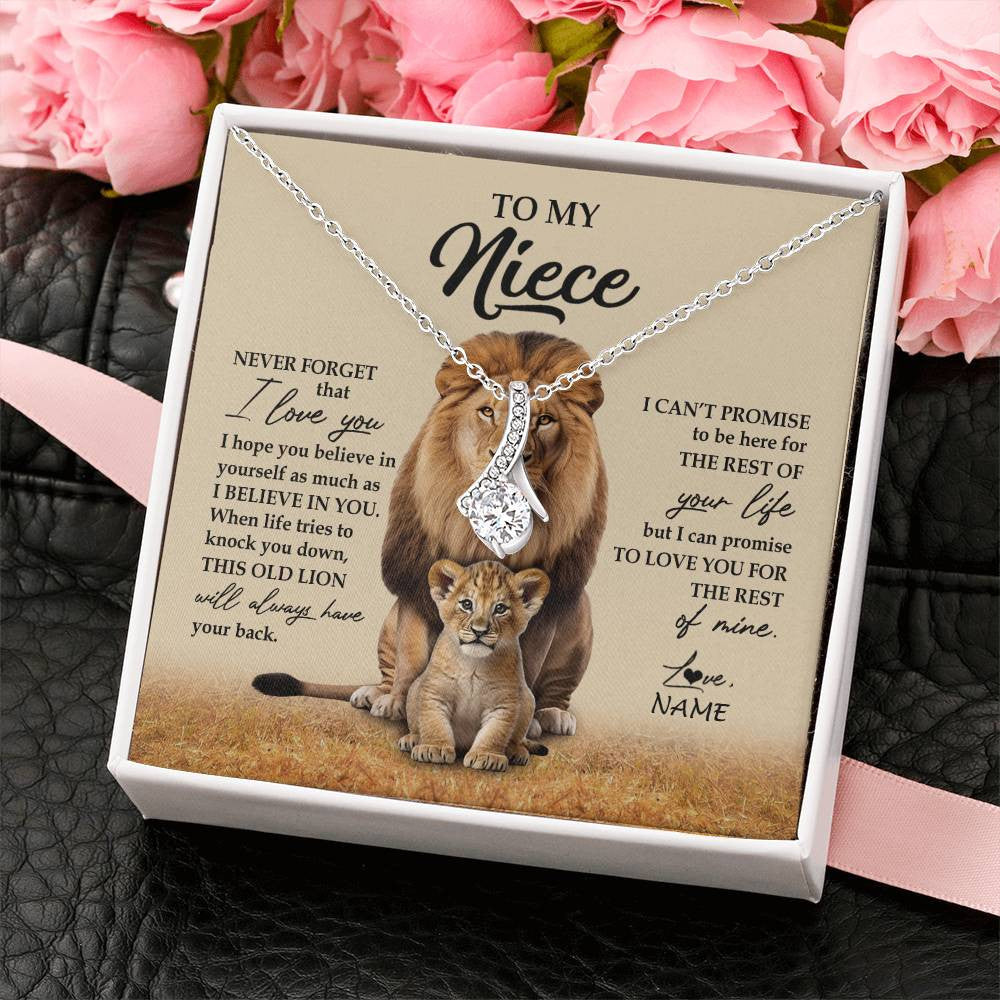 Alluring Beauty Necklace 14K White Gold Finish | 2 | Personalized To My Niece Necklace From Uncle Lion Never Forget That I Love You Niece Jewelry Birthday Graduation Christmas Customized Message Card | teecentury