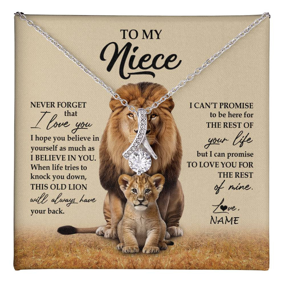 Alluring Beauty Necklace 14K White Gold Finish | 1 | Personalized To My Niece Necklace From Uncle Lion Never Forget That I Love You Niece Jewelry Birthday Graduation Christmas Customized Message Card | teecentury