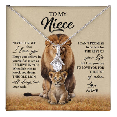 Alluring Beauty Necklace 14K White Gold Finish | 1 | Personalized To My Niece Necklace From Uncle Lion Never Forget That I Love You Niece Jewelry Birthday Graduation Christmas Customized Message Card | teecentury