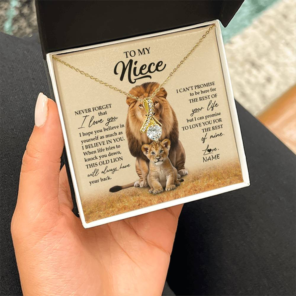 Alluring Beauty Necklace 18K Yellow Gold Finish | 2 | Personalized To My Niece Necklace From Uncle Lion Never Forget That I Love You Niece Jewelry Birthday Graduation Christmas Customized Message Card | teecentury