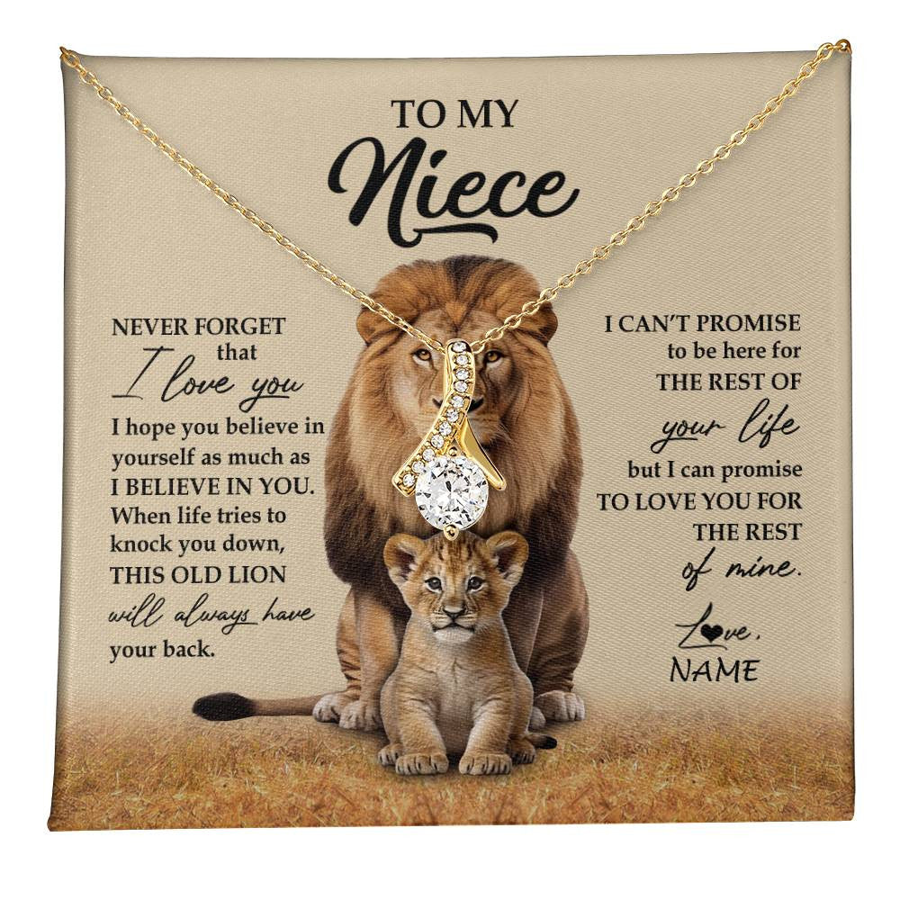 Alluring Beauty Necklace 18K Yellow Gold Finish | 1 | Personalized To My Niece Necklace From Uncle Lion Never Forget That I Love You Niece Jewelry Birthday Graduation Christmas Customized Message Card | teecentury
