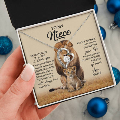 Forever Love Necklace 14K White Gold Finish | 2 | Personalized To My Niece Necklace From Uncle Lion Never Forget That I Love You Niece Jewelry Birthday Graduation Christmas Customized Message Card | teecentury