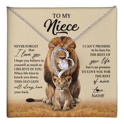 Forever Love Necklace 14K White Gold Finish | 1 | Personalized To My Niece Necklace From Uncle Lion Never Forget That I Love You Niece Jewelry Birthday Graduation Christmas Customized Message Card | teecentury