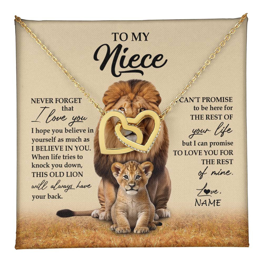 Interlocking Hearts Necklace 18K Yellow Gold Finish | 1 | Personalized To My Niece Necklace From Uncle Lion Never Forget That I Love You Niece Jewelry Birthday Graduation Christmas Customized Message Card | teecentury