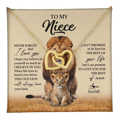 Interlocking Hearts Necklace 18K Yellow Gold Finish | 1 | Personalized To My Niece Necklace From Uncle Lion Never Forget That I Love You Niece Jewelry Birthday Graduation Christmas Customized Message Card | teecentury