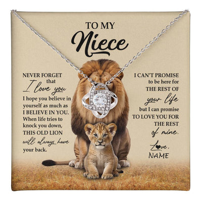 Love Knot Necklace 14K White Gold Finish | 1 | Personalized To My Niece Necklace From Uncle Lion Never Forget That I Love You Niece Jewelry Birthday Graduation Christmas Customized Message Card | teecentury