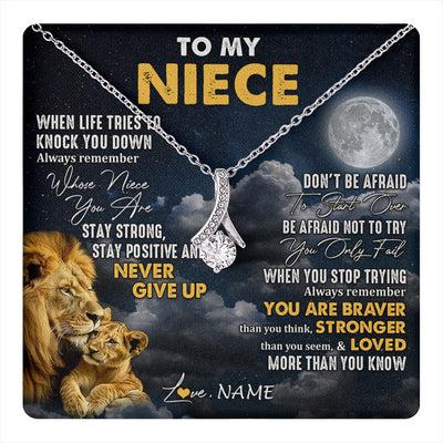 Alluring Beauty Necklace 14K White Gold Finish | 1 | Personalized To My Niece Necklace From Uncle Lion Never Give Up Niece Birthday Graduation Christmas Jewelry Customized Gift Box Message Card | teecentury