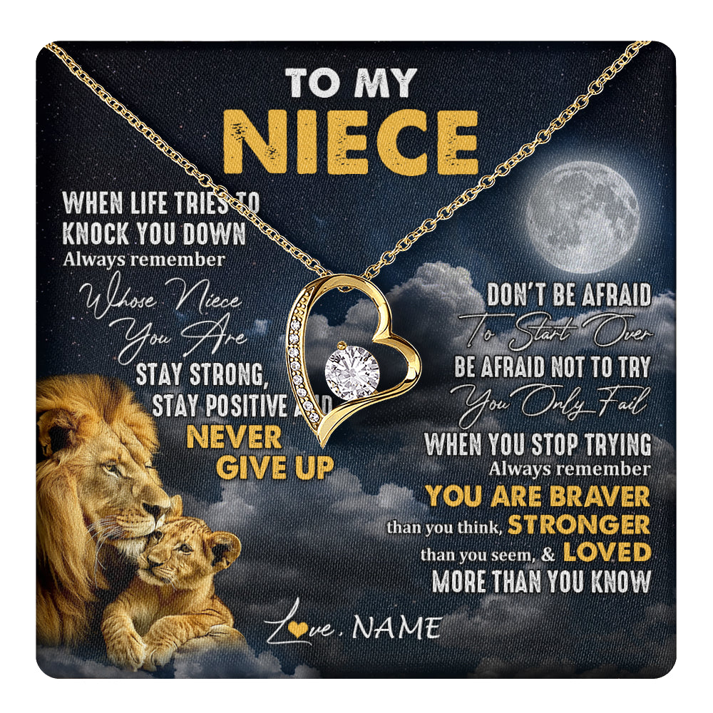 Forever Love Necklace 18K Yellow Gold Finish | 1 | Personalized To My Niece Necklace From Uncle Lion Never Give Up Niece Birthday Graduation Christmas Jewelry Customized Gift Box Message Card | teecentury
