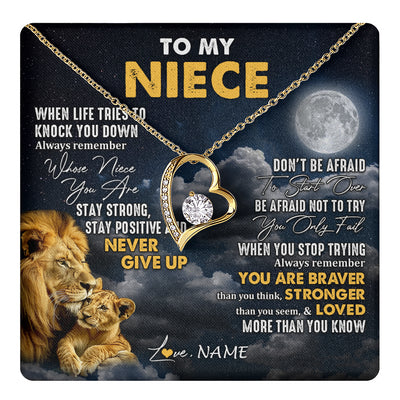 Forever Love Necklace 18K Yellow Gold Finish | 1 | Personalized To My Niece Necklace From Uncle Lion Never Give Up Niece Birthday Graduation Christmas Jewelry Customized Gift Box Message Card | teecentury