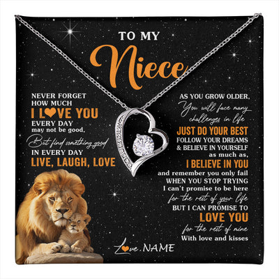 Forever Love Necklace 14K White Gold Finish | 1 | Personalized To My Niece Necklace From Uncle Live Laugh Love Lion Niece Birthday Gifts Positive Graduation Christmas Customized Gift Box Message Card | teecentury