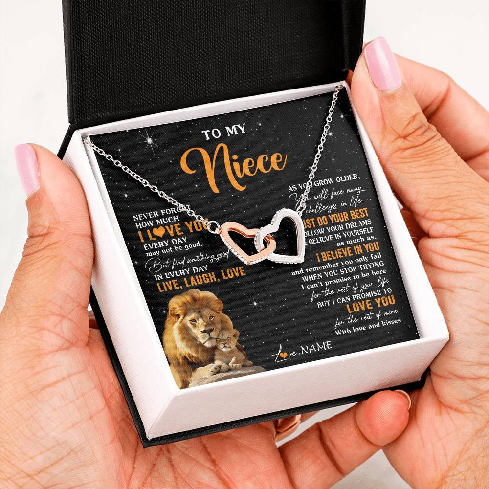 Interlocking Hearts Necklace Stainless Steel & Rose Gold Finish | 2 | Personalized To My Niece Necklace From Uncle Live Laugh Love Lion Niece Birthday Gifts Positive Graduation Christmas Customized Gift Box Message Card | teecentury