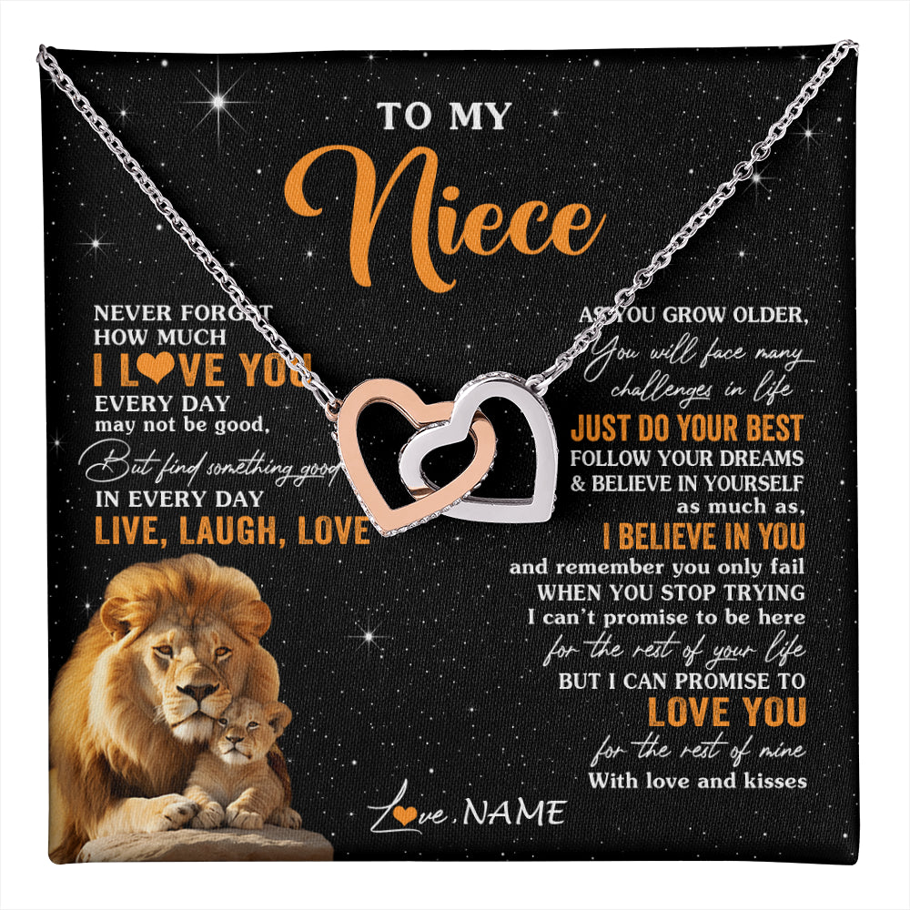 Interlocking Hearts Necklace Stainless Steel & Rose Gold Finish | 1 | Personalized To My Niece Necklace From Uncle Live Laugh Love Lion Niece Birthday Gifts Positive Graduation Christmas Customized Gift Box Message Card | teecentury