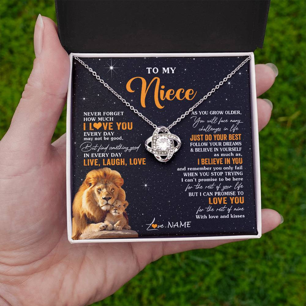 Love Knot Necklace 14K White Gold Finish | 2 | Personalized To My Niece Necklace From Uncle Live Laugh Love Lion Niece Birthday Gifts Positive Graduation Christmas Customized Gift Box Message Card | teecentury