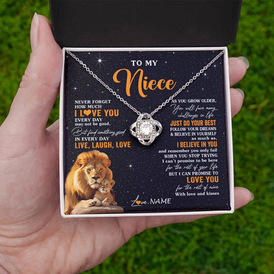 Love Knot Necklace 14K White Gold Finish | 2 | Personalized To My Niece Necklace From Uncle Live Laugh Love Lion Niece Birthday Gifts Positive Graduation Christmas Customized Gift Box Message Card | teecentury