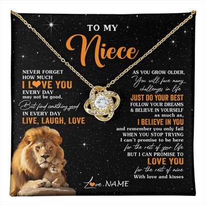 Love Knot Necklace 18K Yellow Gold Finish | 1 | Personalized To My Niece Necklace From Uncle Live Laugh Love Lion Niece Birthday Gifts Positive Graduation Christmas Customized Gift Box Message Card | teecentury