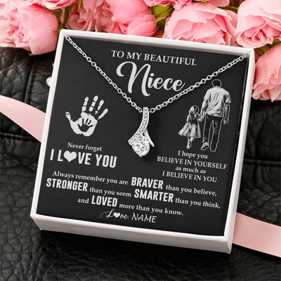 Alluring Beauty Necklace 14K White Gold Finish | 2 | Personalized To My Niece Necklace From Uncle Never Forget I Love You Niece Birthday Gifts Christmas New Year Graduation Customized Gift Box Message Card | teecentury