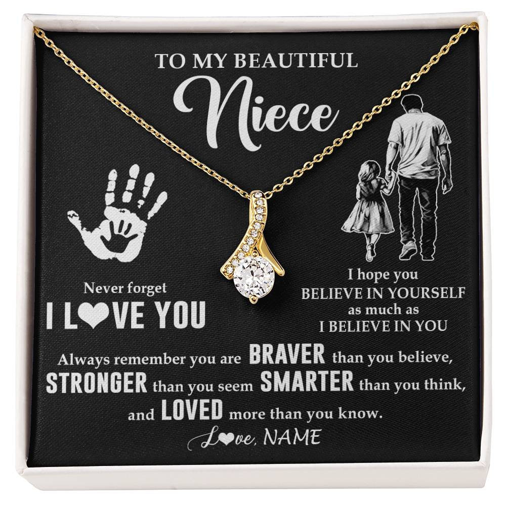 Alluring Beauty Necklace 18K Yellow Gold Finish | 1 | Personalized To My Niece Necklace From Uncle Never Forget I Love You Niece Birthday Gifts Christmas New Year Graduation Customized Gift Box Message Card | teecentury