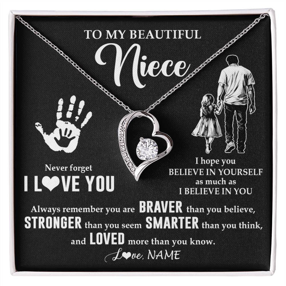 Forever Love Necklace 14K White Gold Finish | 1 | Personalized To My Niece Necklace From Uncle Never Forget I Love You Niece Birthday Gifts Christmas New Year Graduation Customized Gift Box Message Card | teecentury