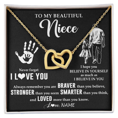Interlocking Hearts Necklace 18K Yellow Gold Finish | 1 | Personalized To My Niece Necklace From Uncle Never Forget I Love You Niece Birthday Gifts Christmas New Year Graduation Customized Gift Box Message Card | teecentury