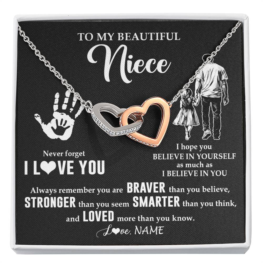 Interlocking Hearts Necklace Stainless Steel & Rose Gold Finish | 1 | Personalized To My Niece Necklace From Uncle Never Forget I Love You Niece Birthday Gifts Christmas New Year Graduation Customized Gift Box Message Card | teecentury
