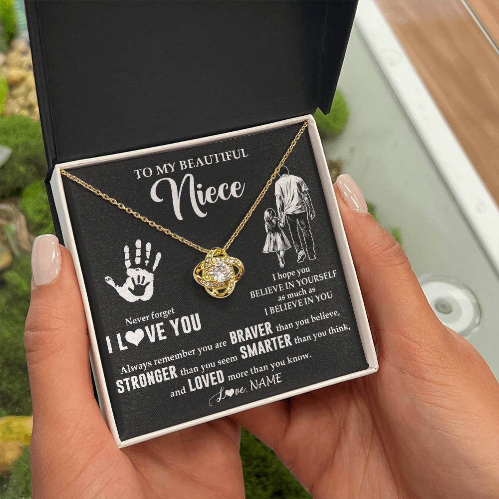 Love Knot Necklace 18K Yellow Gold Finish | 2 | Personalized To My Niece Necklace From Uncle Never Forget I Love You Niece Birthday Gifts Christmas New Year Graduation Customized Gift Box Message Card | teecentury