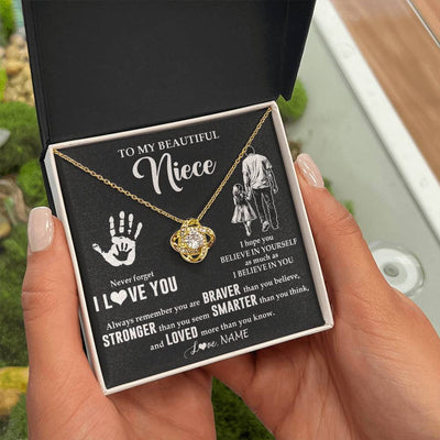 Love Knot Necklace 18K Yellow Gold Finish | 2 | Personalized To My Niece Necklace From Uncle Never Forget I Love You Niece Birthday Gifts Christmas New Year Graduation Customized Gift Box Message Card | teecentury