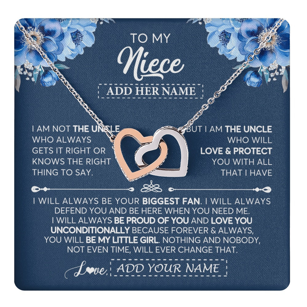 Interlocking Hearts Necklace Stainless Steel & Rose Gold Finish | 1 | Personalized To My Niece Necklace From Uncle Proud Of You Birthday Gifts For Niece Jewelry Gifts Graduation Christmas Customized Gift Box Message Card | https://teecentury.