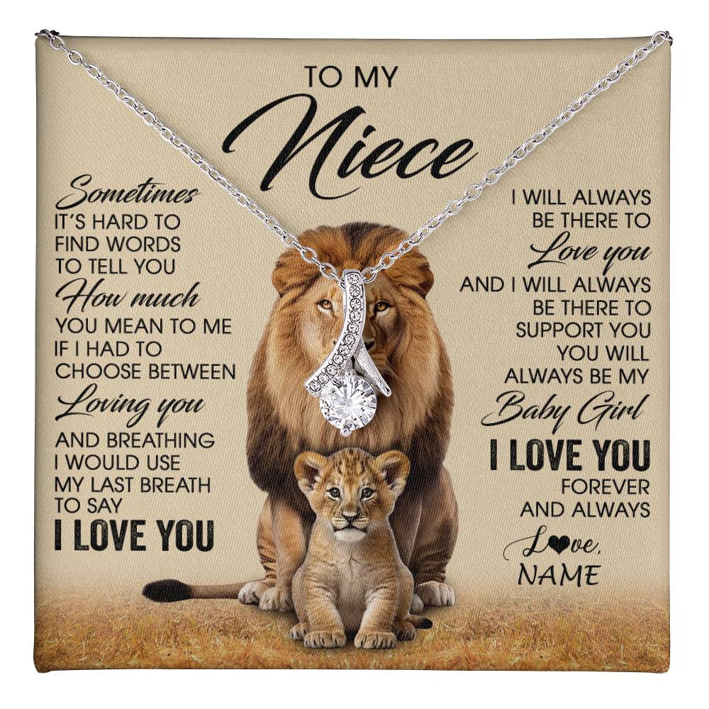 Alluring Beauty Necklace 14K White Gold Finish | 1 | Personalized To My Niece Necklace From Uncle Sometimes It's Hard Lion Niece Gift Birthday Jewelry Graduation Christmas Customized Gift Box Message Card | teecentury