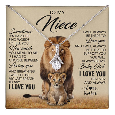 Alluring Beauty Necklace 14K White Gold Finish | 1 | Personalized To My Niece Necklace From Uncle Sometimes It's Hard Lion Niece Gift Birthday Jewelry Graduation Christmas Customized Gift Box Message Card | teecentury