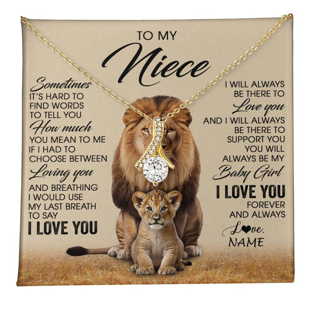 Alluring Beauty Necklace 18K Yellow Gold Finish | 1 | Personalized To My Niece Necklace From Uncle Sometimes It's Hard Lion Niece Gift Birthday Jewelry Graduation Christmas Customized Gift Box Message Card | teecentury
