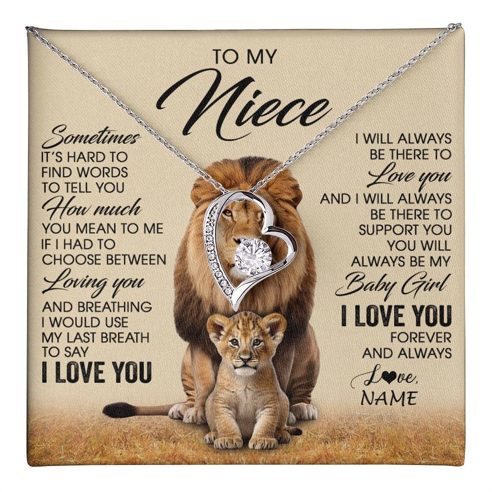 Forever Love Necklace 14K White Gold Finish | 1 | Personalized To My Niece Necklace From Uncle Sometimes It's Hard Lion Niece Gift Birthday Jewelry Graduation Christmas Customized Gift Box Message Card | teecentury