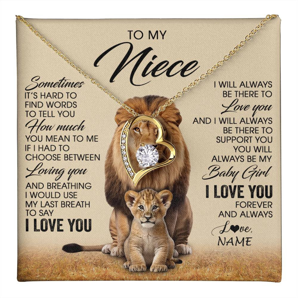 Forever Love Necklace 18K Yellow Gold Finish | 1 | Personalized To My Niece Necklace From Uncle Sometimes It's Hard Lion Niece Gift Birthday Jewelry Graduation Christmas Customized Gift Box Message Card | teecentury