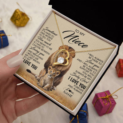 Forever Love Necklace 18K Yellow Gold Finish | 2 | Personalized To My Niece Necklace From Uncle Sometimes It's Hard Lion Niece Gift Birthday Jewelry Graduation Christmas Customized Gift Box Message Card | teecentury