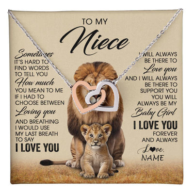 Interlocking Hearts Necklace Stainless Steel & Rose Gold Finish | 1 | Personalized To My Niece Necklace From Uncle Sometimes It's Hard Lion Niece Gift Birthday Jewelry Graduation Christmas Customized Gift Box Message Card | teecentury