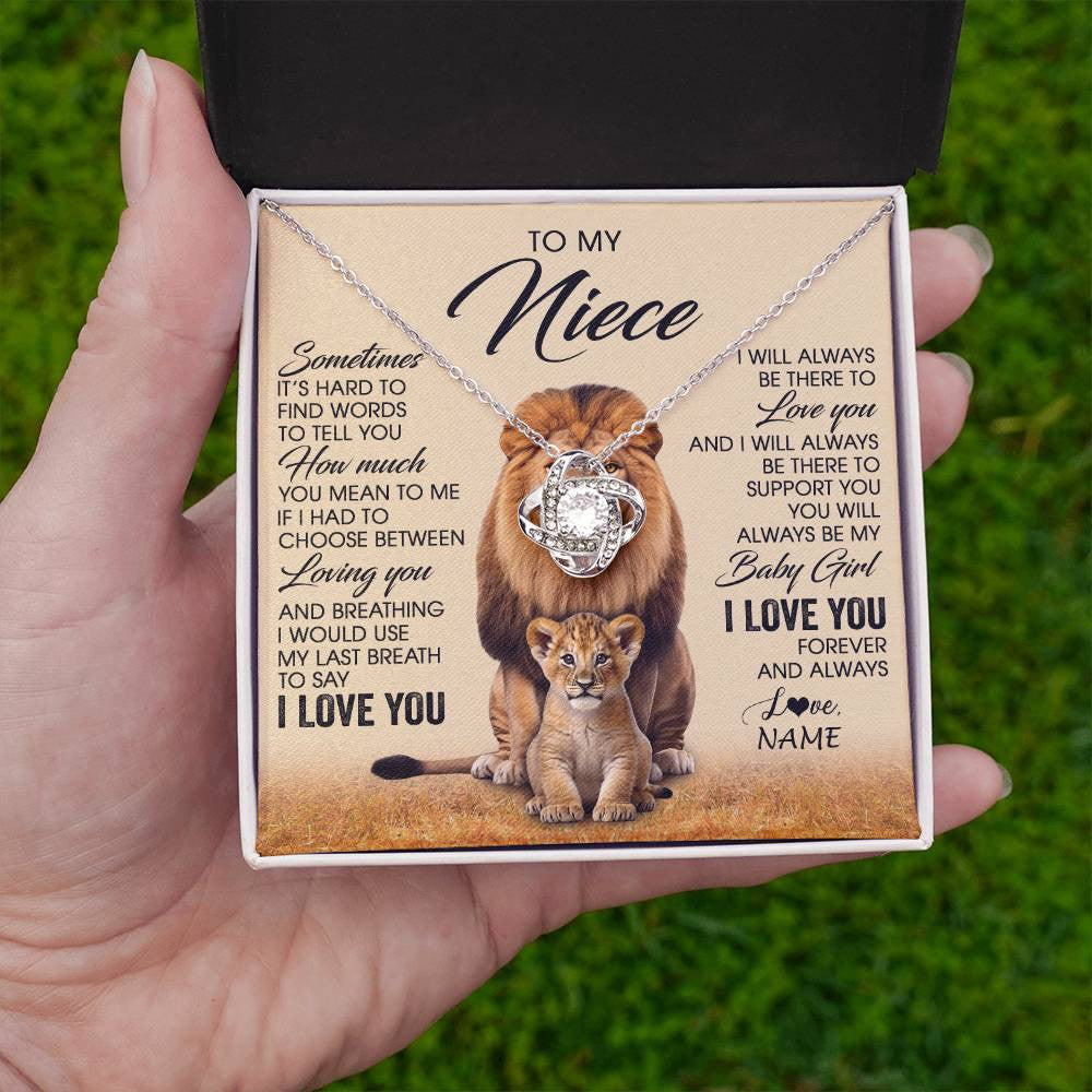 Love Knot Necklace 14K White Gold Finish | 2 | Personalized To My Niece Necklace From Uncle Sometimes It's Hard Lion Niece Gift Birthday Jewelry Graduation Christmas Customized Gift Box Message Card | teecentury